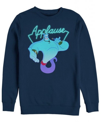 Disney Men's Aladdin Genie Applause Neon Light, Crewneck Fleece Blue $23.65 Sweatshirt