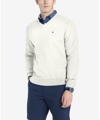 Men's Signature Solid V-Neck Cotton Sweater White $25.33 Sweaters