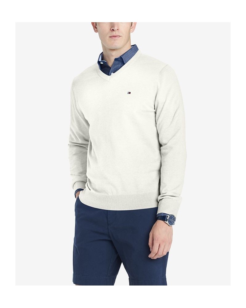 Men's Signature Solid V-Neck Cotton Sweater White $25.33 Sweaters