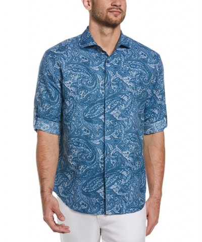 Men's Paisley Print Long-Sleeve Button-Front Shirt Blue $20.24 Shirts