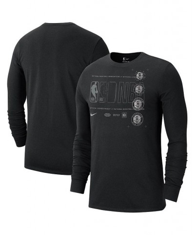 Men's Black Brooklyn Nets Courtside Chrome Long Sleeve T-shirt $31.34 T-Shirts