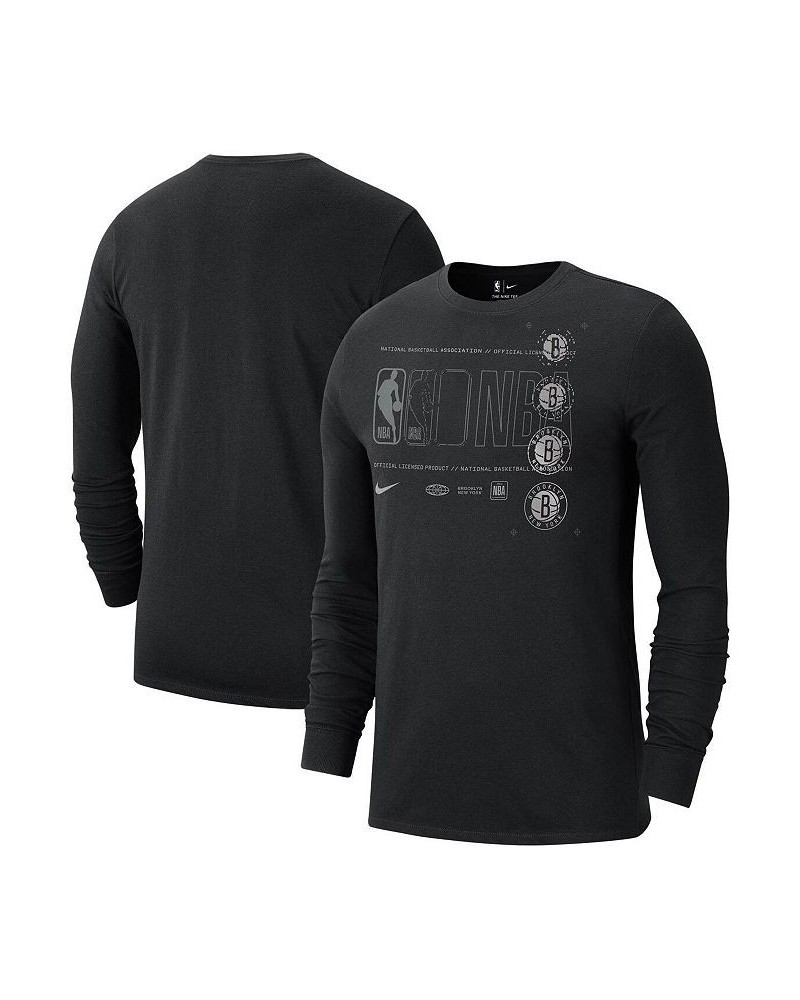 Men's Black Brooklyn Nets Courtside Chrome Long Sleeve T-shirt $31.34 T-Shirts