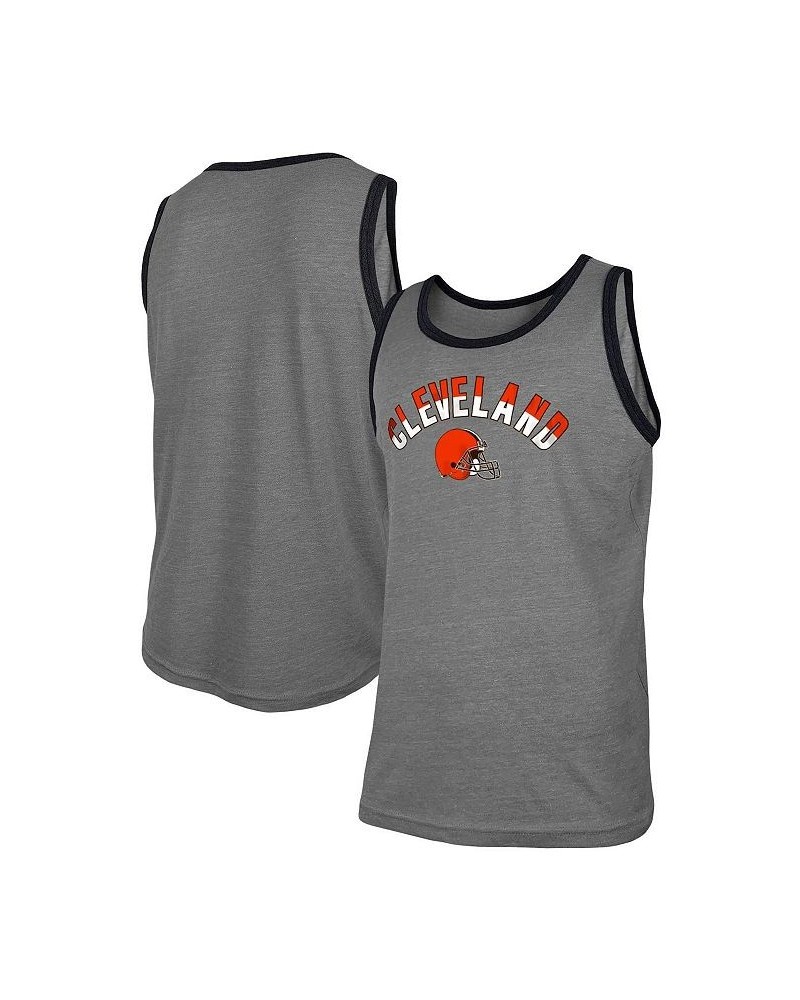 Men's Heathered Gray Cleveland Browns Ringer Tri-Blend Tank Top $21.27 T-Shirts