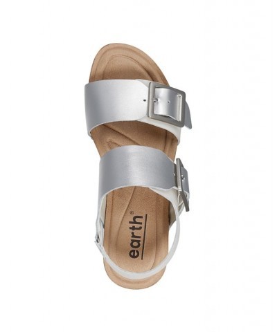 Women's Willa Strappy Casual Mid Cork Wedge Sandals Silver, Cream Leather $35.97 Shoes