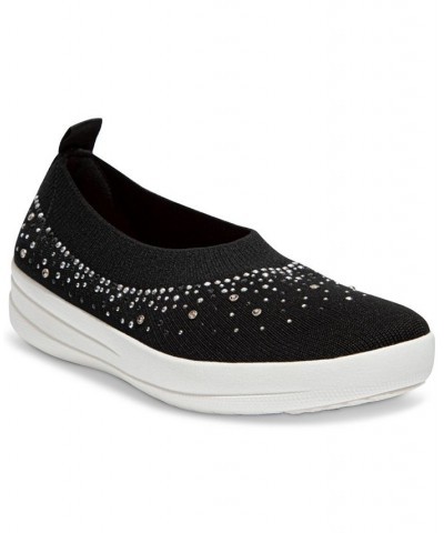 Women's Uberknit Ombre Crystal Ballet Sneaker Flats Black $32.80 Shoes