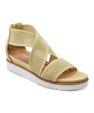 Women's Wander Round Toe Strappy Casual Sandals Yellow $40.94 Shoes