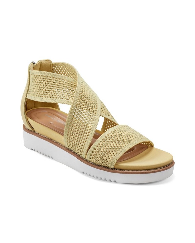 Women's Wander Round Toe Strappy Casual Sandals Yellow $40.94 Shoes