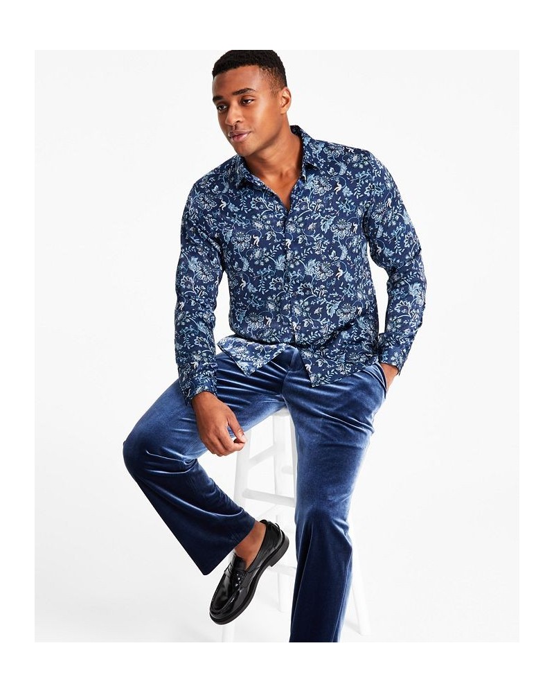 Men's Edward Regular-Fit Jacobean Floral-Print Shirt Blue $16.53 Shirts