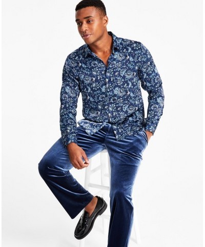 Men's Edward Regular-Fit Jacobean Floral-Print Shirt Blue $16.53 Shirts