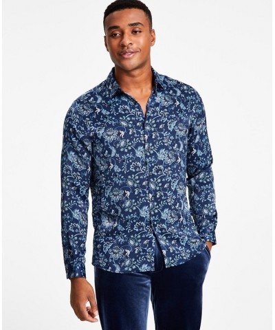 Men's Edward Regular-Fit Jacobean Floral-Print Shirt Blue $16.53 Shirts