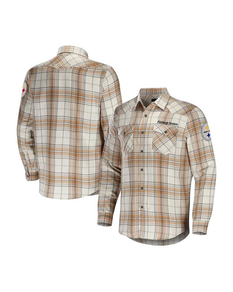 Men's NFL x Darius Rucker Collection by Tan Pittsburgh Steelers Flannel Long Sleeve Button-Up Shirt $35.04 Shirts