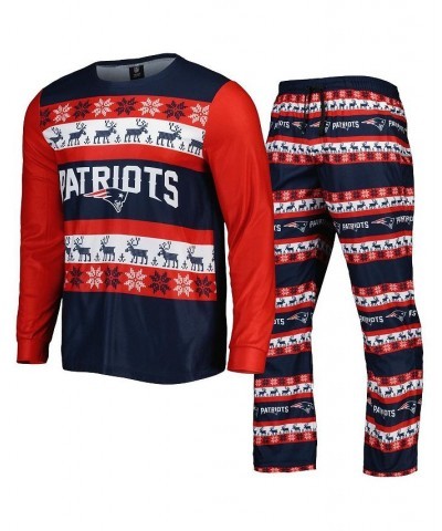 Men's Navy New England Patriots Team Ugly Pajama Set $39.20 Pajama