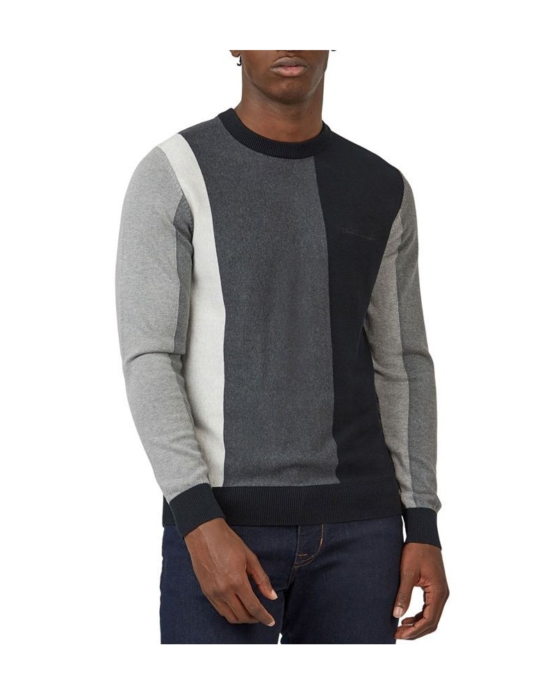 Men's Knitted Vertically-Striped Long-Sleeve Crewneck Sweater Black $58.05 Sweaters