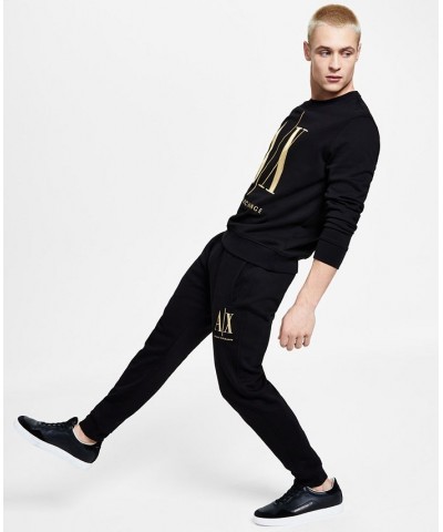 Men's Metallic Logo Embroidered Fleece Joggers Black $52.80 Pants