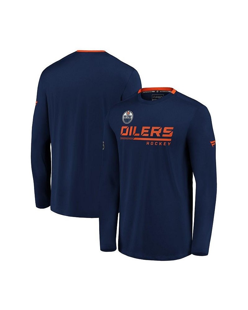 Men's Branded Navy Edmonton Oilers Authentic Pro Locker Room Performance Long Sleeve T-shirt $32.99 T-Shirts