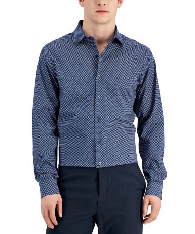 Men's Slim Fit 2-Way Stretch Stain Resistant Puzzle Print Dress Shirt Blue $20.66 Dress Shirts