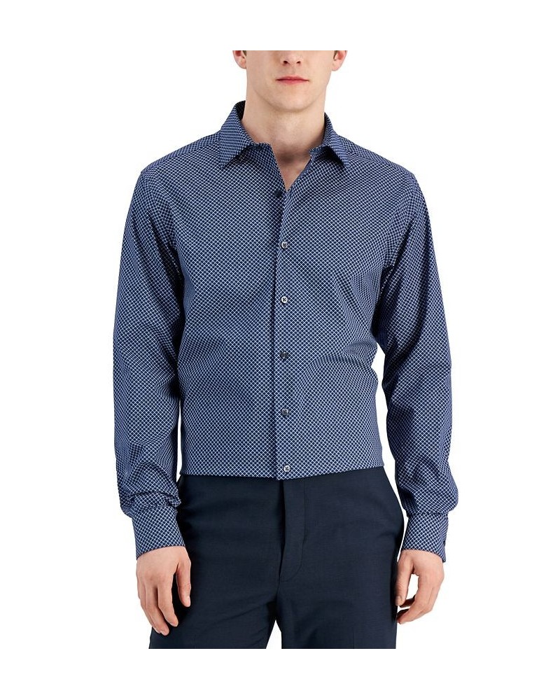 Men's Slim Fit 2-Way Stretch Stain Resistant Puzzle Print Dress Shirt Blue $20.66 Dress Shirts