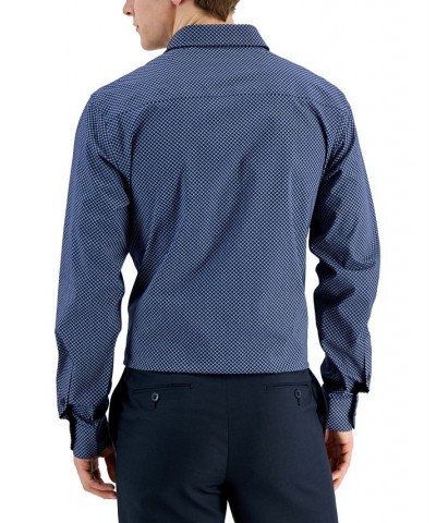 Men's Slim Fit 2-Way Stretch Stain Resistant Puzzle Print Dress Shirt Blue $20.66 Dress Shirts