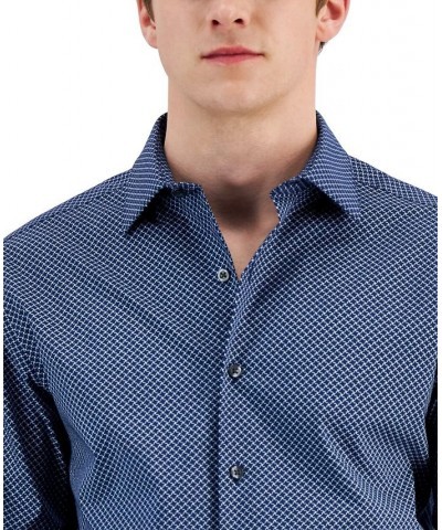 Men's Slim Fit 2-Way Stretch Stain Resistant Puzzle Print Dress Shirt Blue $20.66 Dress Shirts