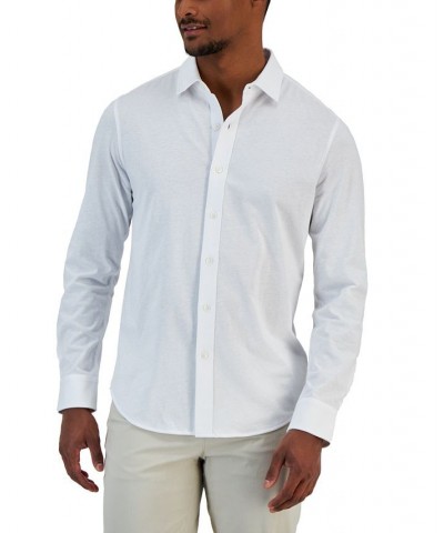 Men's Classic-Fit Heathered Jersey-Knit Button-Down Shirt White $16.32 Shirts