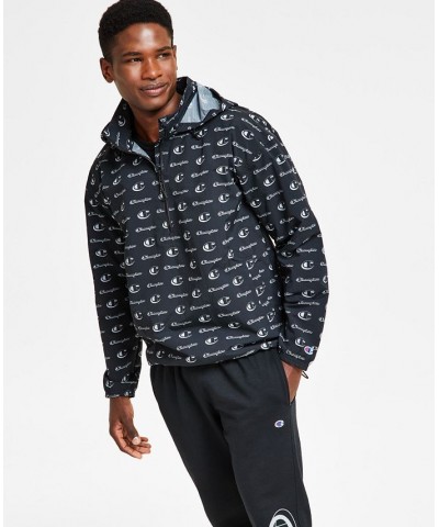 Men's Standard-Fit Logo-Print Water-Resistant Ripstop Anorak Black $29.38 Jackets