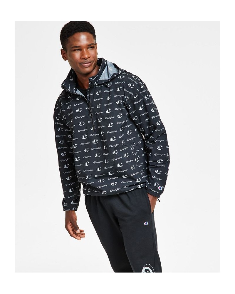 Men's Standard-Fit Logo-Print Water-Resistant Ripstop Anorak Black $29.38 Jackets