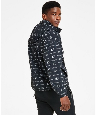 Men's Standard-Fit Logo-Print Water-Resistant Ripstop Anorak Black $29.38 Jackets