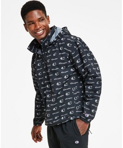 Men's Standard-Fit Logo-Print Water-Resistant Ripstop Anorak Black $29.38 Jackets