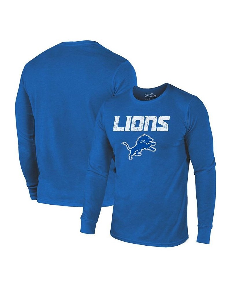 Detroit Lions Lockup Tri-Blend Long Sleeve T-shirt - Blue $33.59 T-Shirts