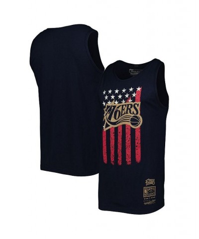 Men's Navy Philadelphia 76ers Hardwood Classics Americana Stars and Stripes Tank Top $14.62 T-Shirts