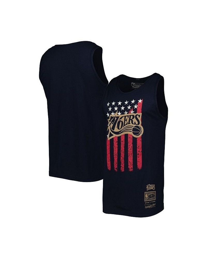 Men's Navy Philadelphia 76ers Hardwood Classics Americana Stars and Stripes Tank Top $14.62 T-Shirts