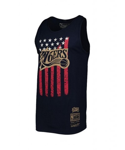 Men's Navy Philadelphia 76ers Hardwood Classics Americana Stars and Stripes Tank Top $14.62 T-Shirts