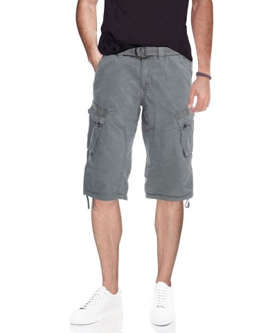 Men's Big and Tall Belted Capri Cargo Shorts Slate Gray $27.08 Shorts