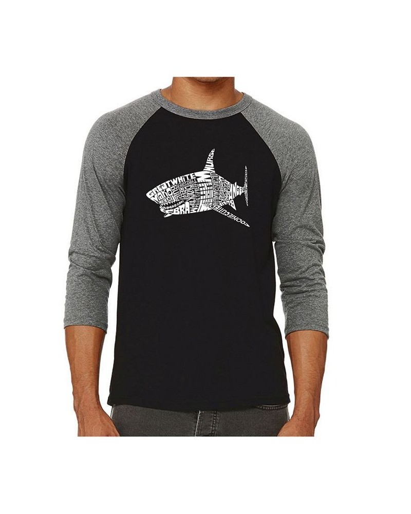 Species of Shark Men's Raglan Word Art T-shirt Gray $26.54 T-Shirts