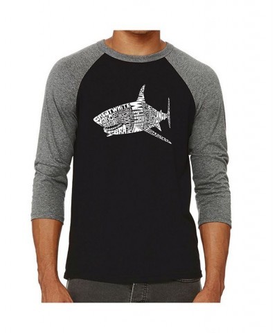 Species of Shark Men's Raglan Word Art T-shirt Gray $26.54 T-Shirts