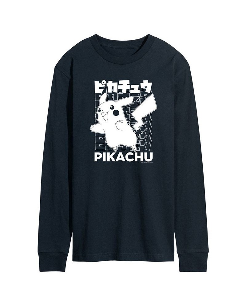 Men's Pokemon Pikachu Long Sleeve T-shirt Blue $21.84 T-Shirts