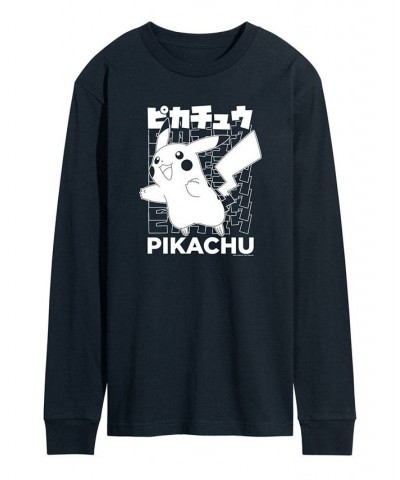 Men's Pokemon Pikachu Long Sleeve T-shirt Blue $21.84 T-Shirts