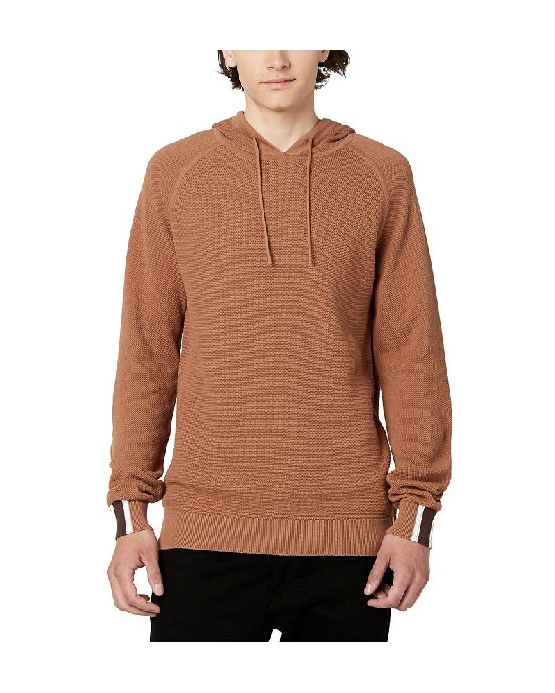 Men's Wihut Contrasting Cuffs Hoodie Brown $14.53 Sweatshirt