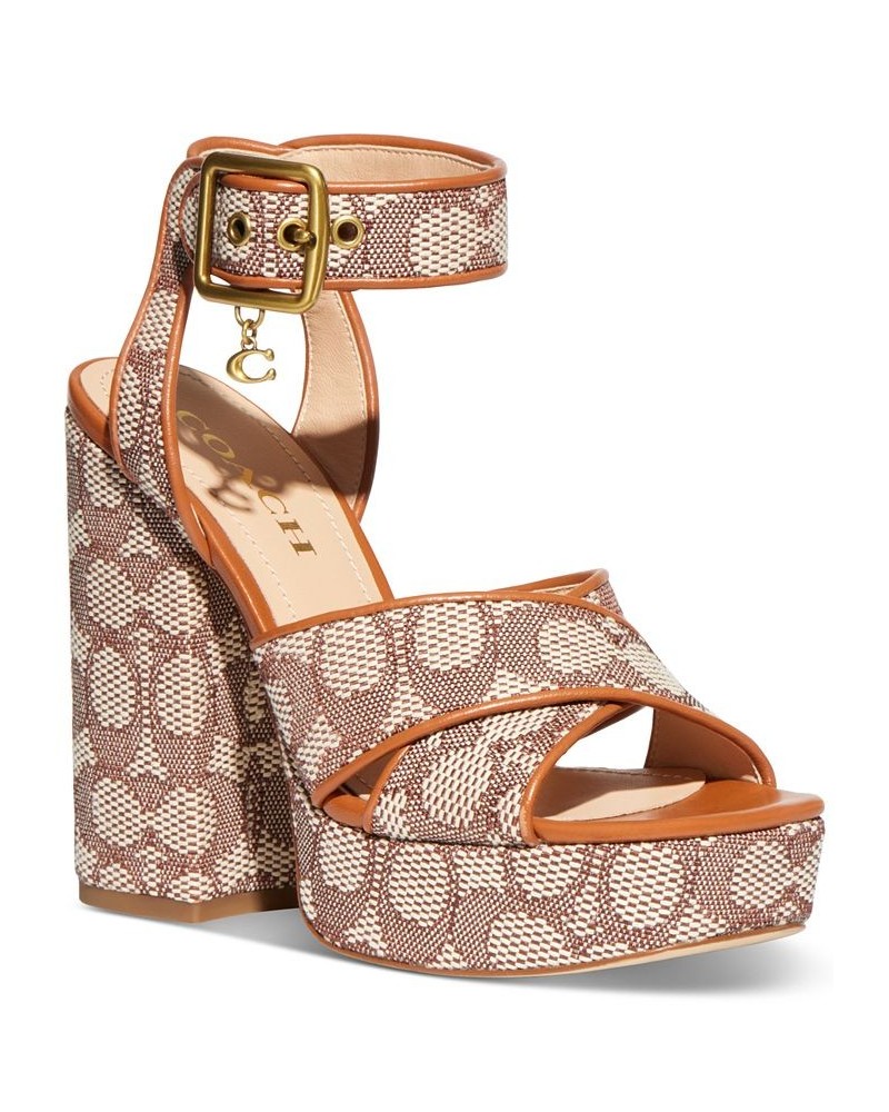 Nelly Crossband Platform Dress Sandals Brown $98.70 Shoes