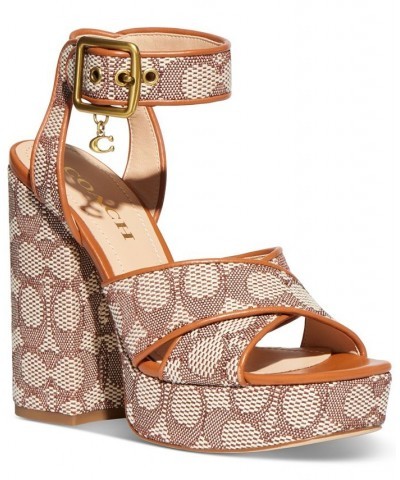 Nelly Crossband Platform Dress Sandals Brown $98.70 Shoes