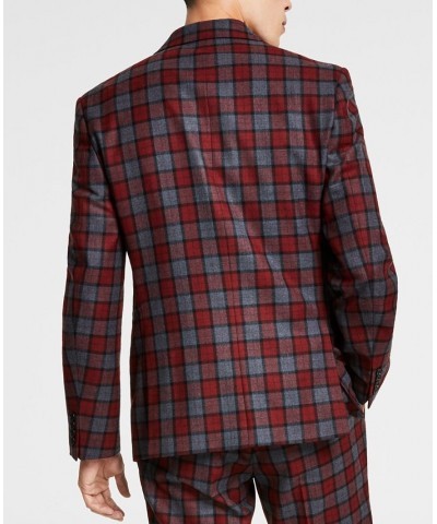 Men's Slim-Fit Red/Gray Plaid Vested Suit Separates Red $75.60 Suits