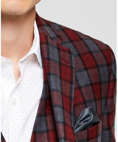 Men's Slim-Fit Red/Gray Plaid Vested Suit Separates Red $75.60 Suits