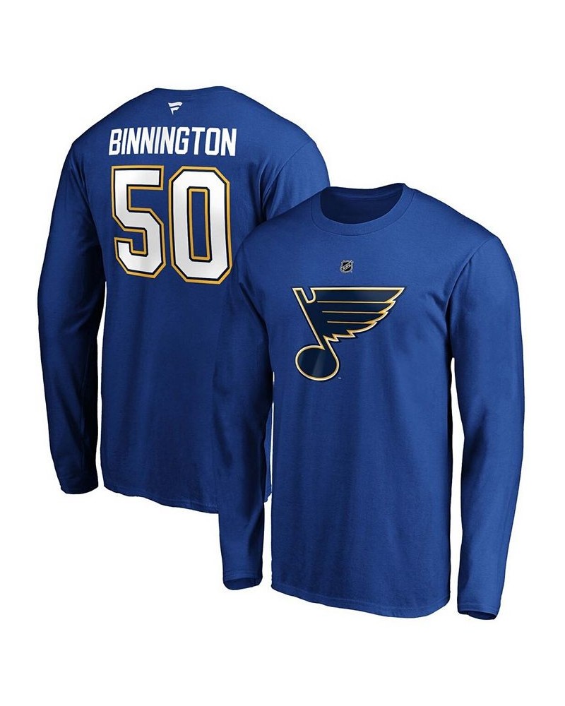 Men's Jordan Binnington Blue St. Louis Blues Authentic Stack Name and Number Long Sleeve T-shirt $18.50 T-Shirts