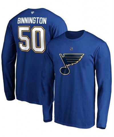 Men's Jordan Binnington Blue St. Louis Blues Authentic Stack Name and Number Long Sleeve T-shirt $18.50 T-Shirts