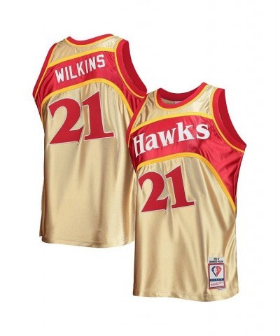 Men's Dominique Wilkins Gold Atlanta Hawks 75th Anniversary 1986-87 Hardwood Classics Swingman Jersey $61.05 Jersey