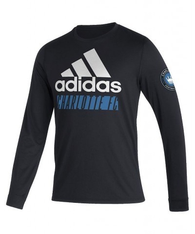 Men's Black Charlotte FC Vintage-Like Performance Long Sleeve T-shirt $20.50 T-Shirts