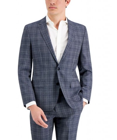 Hugo Boss Men's Slim-Fit Gray Windowpane Check Suit Jacket Blue $68.40 Suits