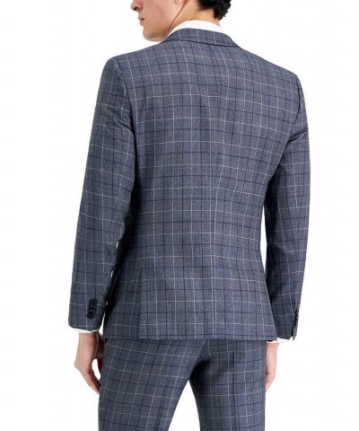 Hugo Boss Men's Slim-Fit Gray Windowpane Check Suit Jacket Blue $68.40 Suits