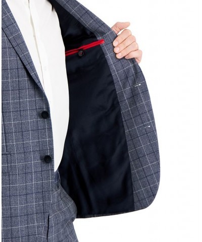 Hugo Boss Men's Slim-Fit Gray Windowpane Check Suit Jacket Blue $68.40 Suits