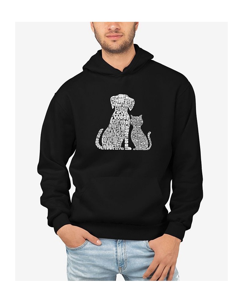 Men's Word Art Dogs and Cats Hooded Sweatshirt Black $27.60 Sweatshirt